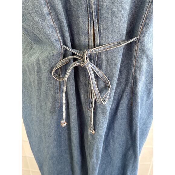 Tickets Clothing Vintage Embroidered Denim‎ Back Zip Maxi Dress Women’s Size 18T - Picture 6 of 14